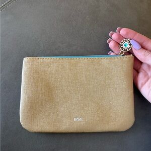 Ipsy Gold Pouch with Turquoise Accent